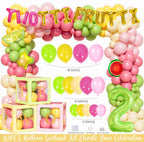 Twotti Fruity Birthday Decorations, Tutti Frutti Party Supplies with Backdrop, Balloon Garland, Cake Topper, Banner, Boxes for Girls 2nd