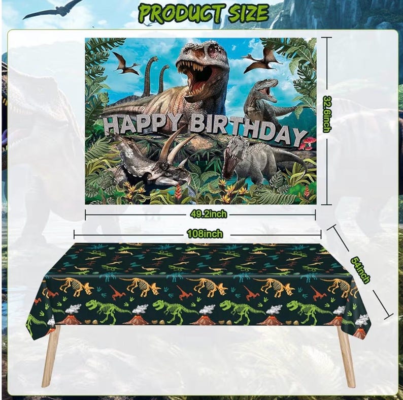 Dinosaur Birthday Party Decorations Kit for Boys - Dino Party Supplies with Tablecloth, Banner, Backdrop, Cake Topper, Balloons & Stickers