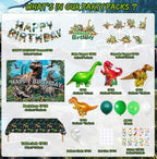 Dinosaur Birthday Party Decorations Kit for Boys - Dino Party Supplies with Tablecloth, Banner, Backdrop, Cake Topper, Balloons & Stickers
