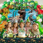 Dinosaur Birthday Party Decorations Kit for Boys - Dino Party Supplies with Tablecloth, Banner, Backdrop, Cake Topper, Balloons & Stickers