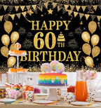 60th Birthday Banner - Black & Gold - 71 x 45 Inch - Happy 60th Birthday Decor