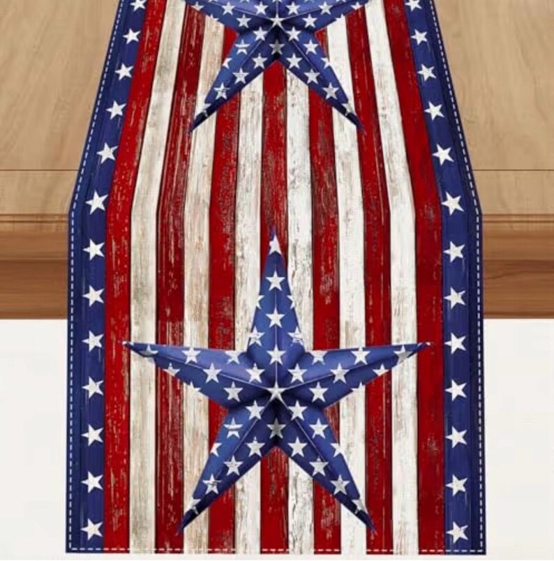 Watercolor Red White and Blue American Flag Stars Table Runner 4th of July Memorial Day Veterans Day Patriotic Decoration  for Home