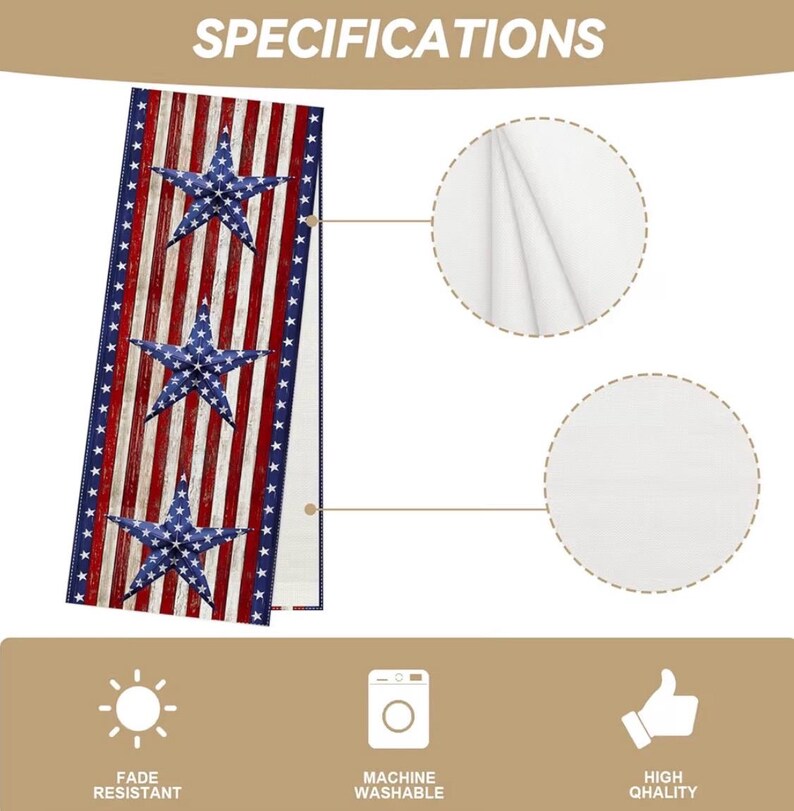 Watercolor Red White and Blue American Flag Stars Table Runner 4th of July Memorial Day Veterans Day Patriotic Decoration  for Home
