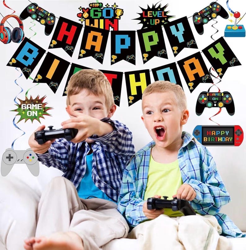 Video Game Birthday Decorations Game Theme Party Decorations Kit Includes Happy Birthday Gaming Banner Hanging Swirls Honeycomb Balls