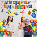 173 PCS Building Block Birthday Party Decorations - Plates, Napkins, Cups, Cutlery, Cake & Cupcake Toppers, Banner, Hanging Swirls,Balloons