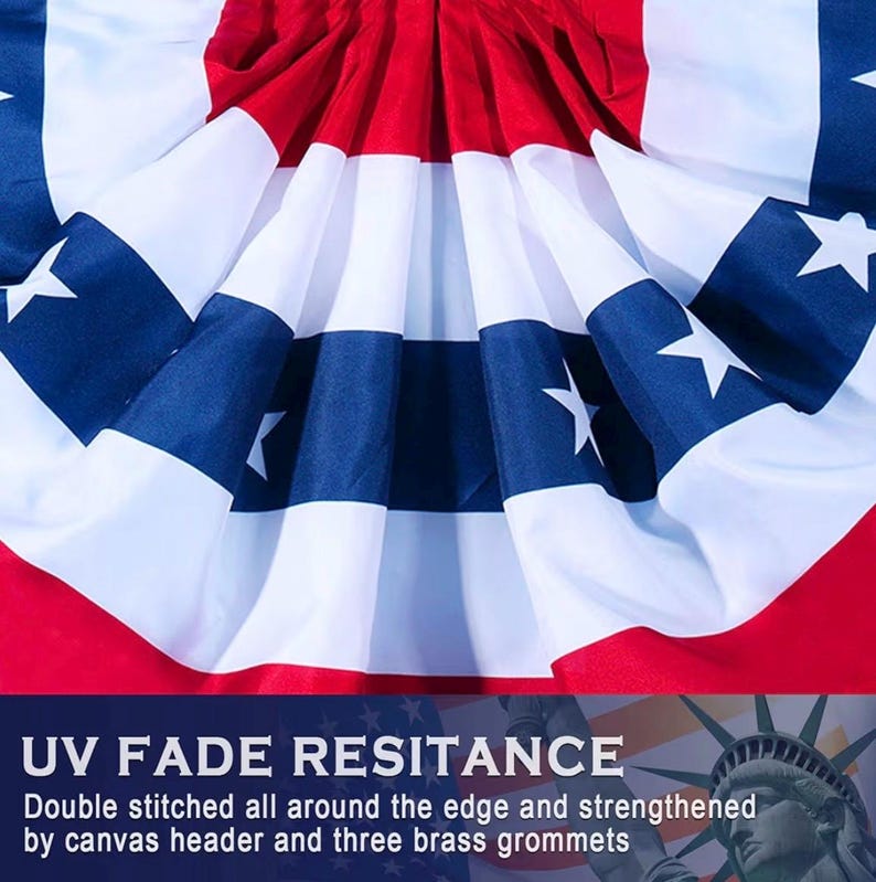 American Flag Bunting Patriotic Pleated Fan Flag USA Flags with Brass Grommets and Zip Ties for 4th of July Memorial Day Decoration Outdoor