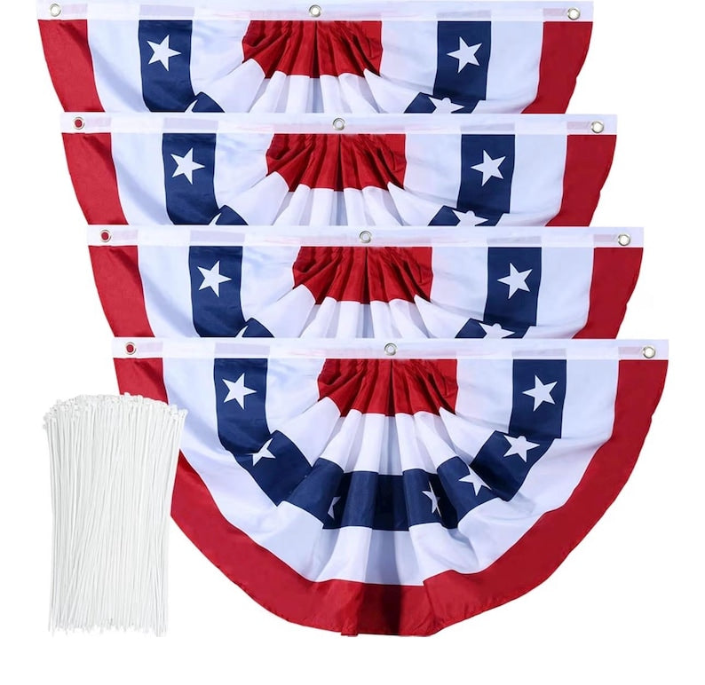 American Flag Bunting Patriotic Pleated Fan Flag USA Flags with Brass Grommets and Zip Ties for 4th of July Memorial Day Decoration Outdoor