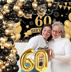 60th Birthday Decoration Kit For Men Women, Black Gold Happy 60th Birthday Banner, 60th Birthday Balloon Arch Kit And 60 Number Balloon