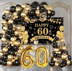 60th Birthday Decoration Kit For Men Women, Black Gold Happy 60th Birthday Banner, 60th Birthday Balloon Arch Kit And 60 Number Balloon