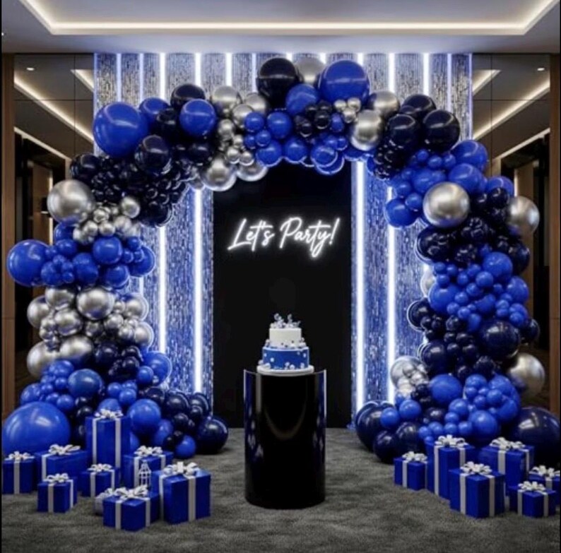 Navy Blue Silver Balloon Garland Kit, Royal Blue Balloon Arch for Birthday, Baby Shower, Graduation, Wedding Party Decor , 160Pcs