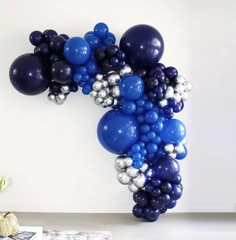 Navy Blue Silver Balloon Garland Kit, Royal Blue Balloon Arch for Birthday, Baby Shower, Graduation, Wedding Party Decor , 160Pcs