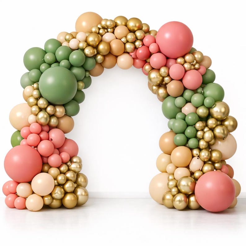 Sage Green Pink Gold Balloon Garland Kit, Dusty Rose Nude Balloon Arch for Baby Shower, Birthday, Bridal Shower Decor
