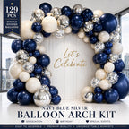 Navy Blue Silver Balloon Arch Kit, Double Stuffed Balloon Garland, Blue White Silver Party Decorations for Birthday Graduation