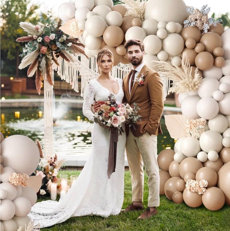 Netural Balloon Garland Arch Kit, Double Stuffed Beige Cream Tan Balloons Garland Blush White Sand Boho Balloon for Netural Baby Shower
