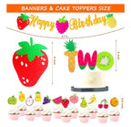 Twotti Fruity Birthday Decorations, Fruit Themed 2nd Tutti Frutti Party Decorations Backdrop Balloon Garland Glitter Banner Cake Topper