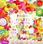 Twotti Fruity Birthday Decorations, Fruit Themed 2nd Tutti Frutti Party Decorations Backdrop Balloon Garland Glitter Banner Cake Topper