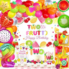 Twotti Fruity Birthday Decorations, Fruit Themed 2nd Tutti Frutti Party Decorations Backdrop Balloon Garland Glitter Banner Cake Topper