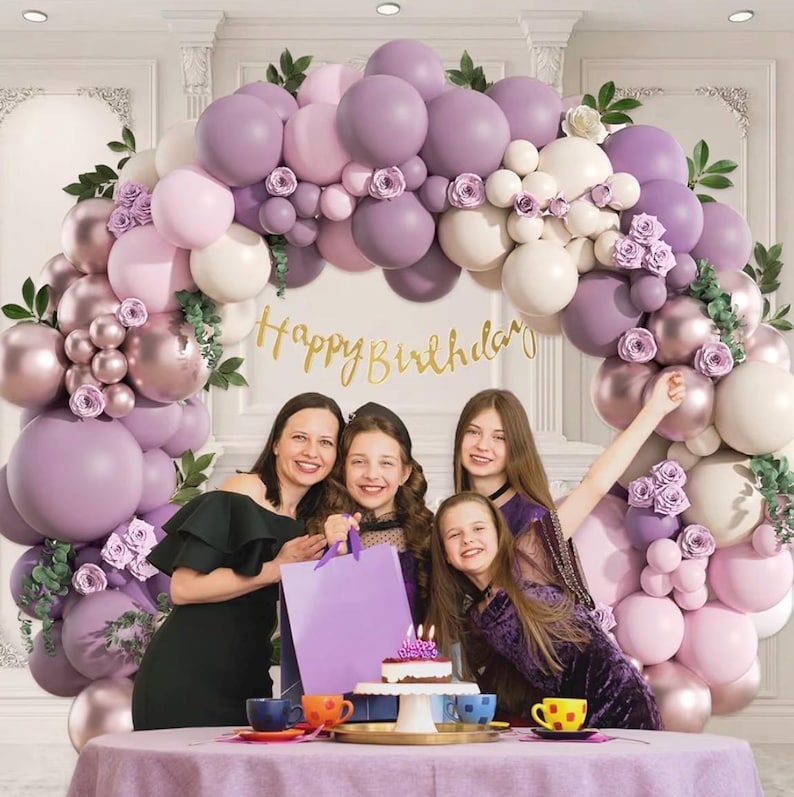 135Pcs Dusty Purple Balloon Garland Kit, Pink Sand White Rose Gold Balloon Arch, Bridal Baby Shower Birthday Decor
