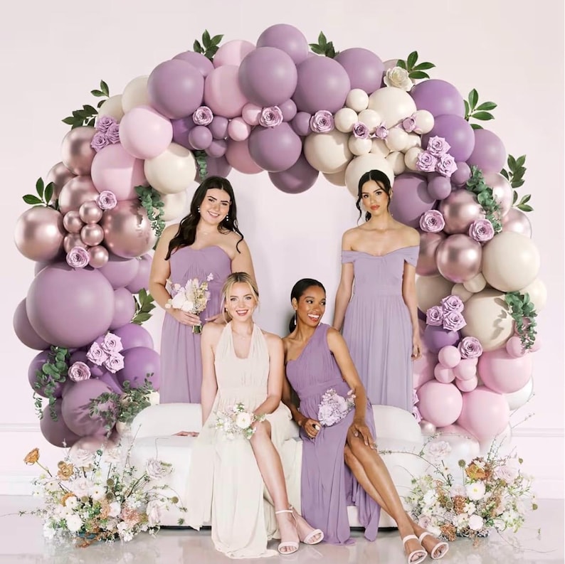 135Pcs Dusty Purple Balloon Garland Kit, Pink Sand White Rose Gold Balloon Arch, Bridal Baby Shower Birthday Decor