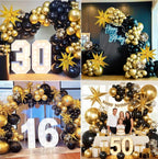 Black and Gold Balloons Arch Kit with Black Gold Confetti Balloons for 2026 Graduation Decorations Class Grad Men Birthday Party Prom Retire