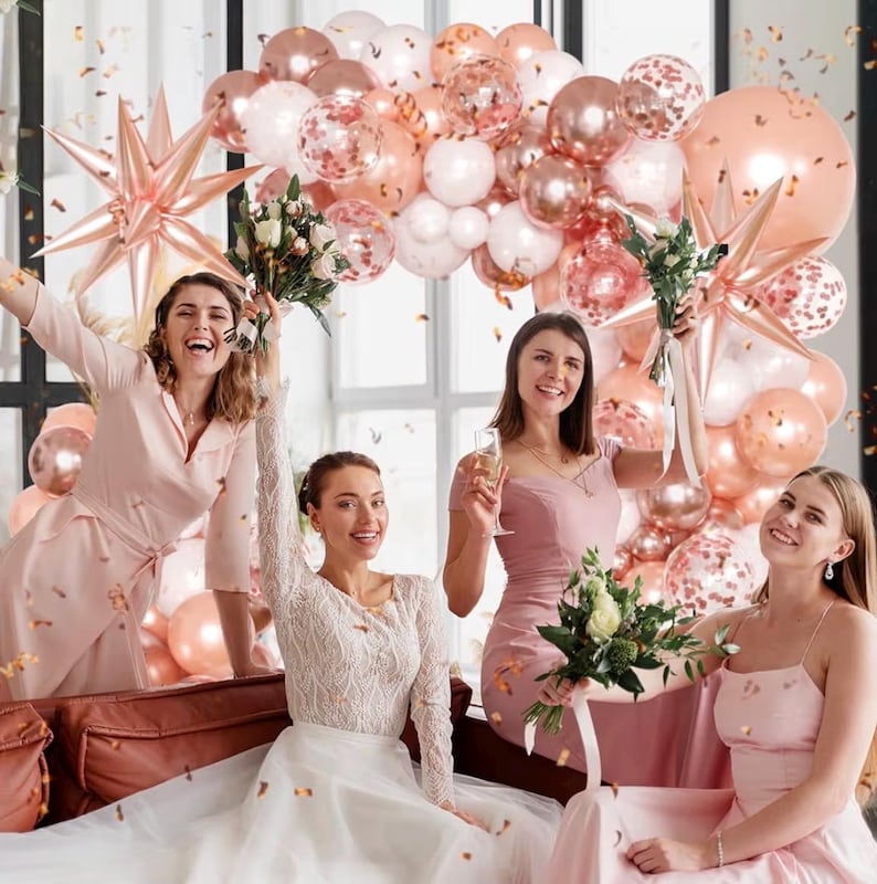 Rose Gold Balloons Garland Arch Kit,144pcs Metallic Rose Gold White Balloons Rose Gold Confetti Balloons for Women Birthday Wedding Bridal