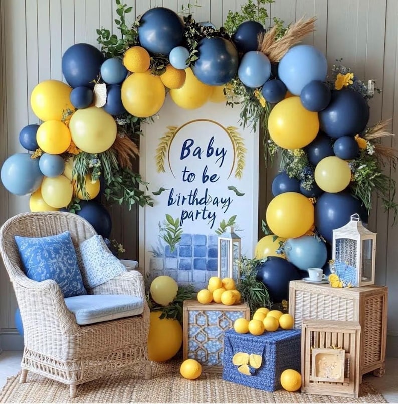 Blue and Yellow Balloons Navy Royal Blue Balloon Garland Arch Kit For Happy Birthday Summer Baby Shower Bridal Shower Lemon School Party