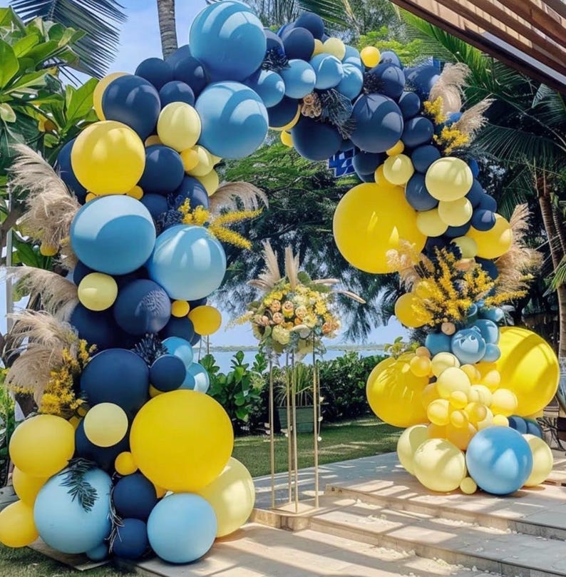 Blue and Yellow Balloons Navy Royal Blue Balloon Garland Arch Kit For Happy Birthday Summer Baby Shower Bridal Shower Lemon School Party