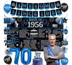 Back in 1956 Birthday Decorations for Men, Black Blue 70th Birthday Party Supplies, Back in 1956 Poster Backdrop Banner, Sash,  70 Years Old