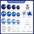 Blue White Silver Balloon Garland Arch Kit, 140Pcs Navy Light Metallic Blue Silver White Confetti Balloons With Stars for Birthday Wedding
