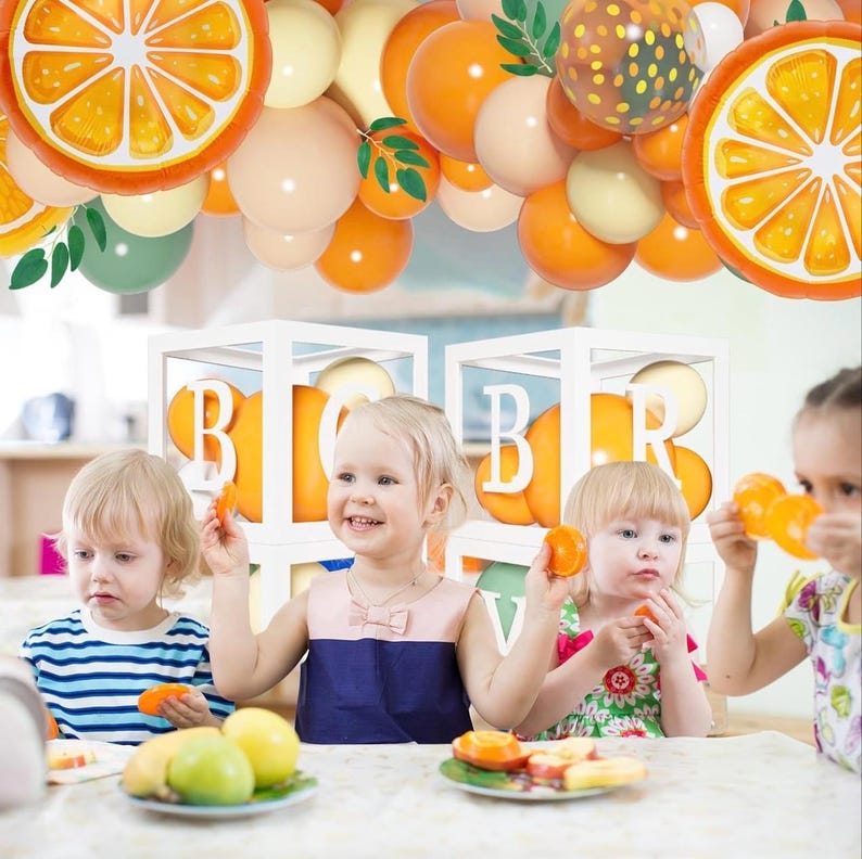 138pcs Little Cutie Baby Shower Balloon Boxes Decorations, Baby Block with Letters Orange Balloon Garland Kit A Little Cutie is On The Way
