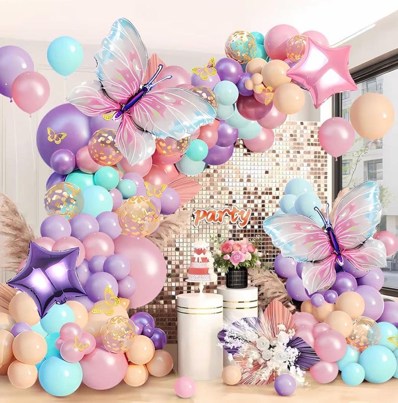 Pink and Purple Butterfly Balloon Arch Garland Kit, Big Butterfly Decorations,Birthday Baby Shower Wedding Fiesta Party Decorations for Girl