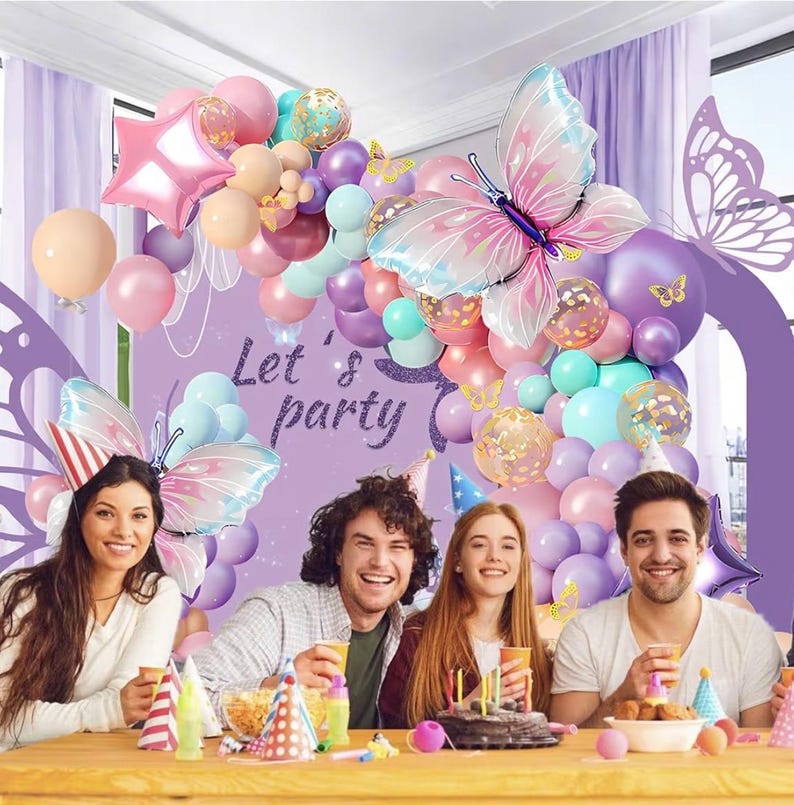 Pink and Purple Butterfly Balloon Arch Garland Kit, Big Butterfly Decorations,Birthday Baby Shower Wedding Fiesta Party Decorations for Girl
