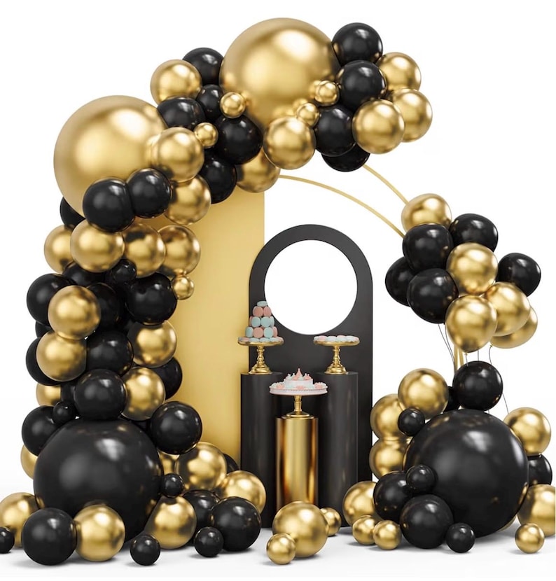 Black and Gold Balloons Garland Arch Kit, 134pcs Black and Metallic Gold Balloons with Different Size for Graduation, 2024 New Year,Birthday