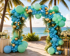 Teal Mint Gold Balloon Garland Kit, Blue Green Balloon Arch, Baby Shower Birthday Party Decorations, Elegant Photo Backdrop