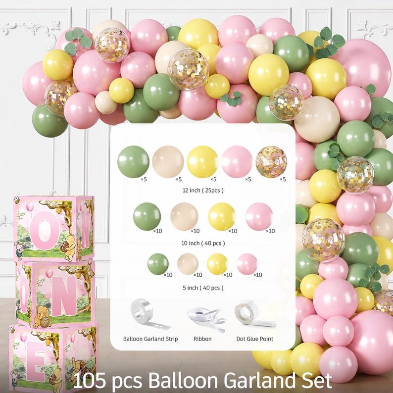 273 PCS Bear 1st Birthday Decorations, All-in-One Baby Girl 1st Birthday Decorations Set with Plates, Napkins, Serves 25, 2 Tablecloths