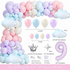On Cloud 9 Birthday Decorations for Girls – 112 PCs Cloud Theme 9th Birthday Party Supplies with Backdrop Crown Foil Balloon Banner