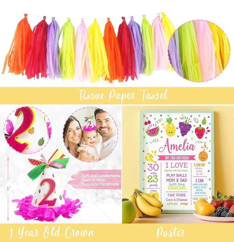 Twotti Fruity Birthday Decorations, Tutti Frutti Party Supplies with Backdrop, Balloon Garland, Cake Topper, Banner, Boxes for Girls 2nd