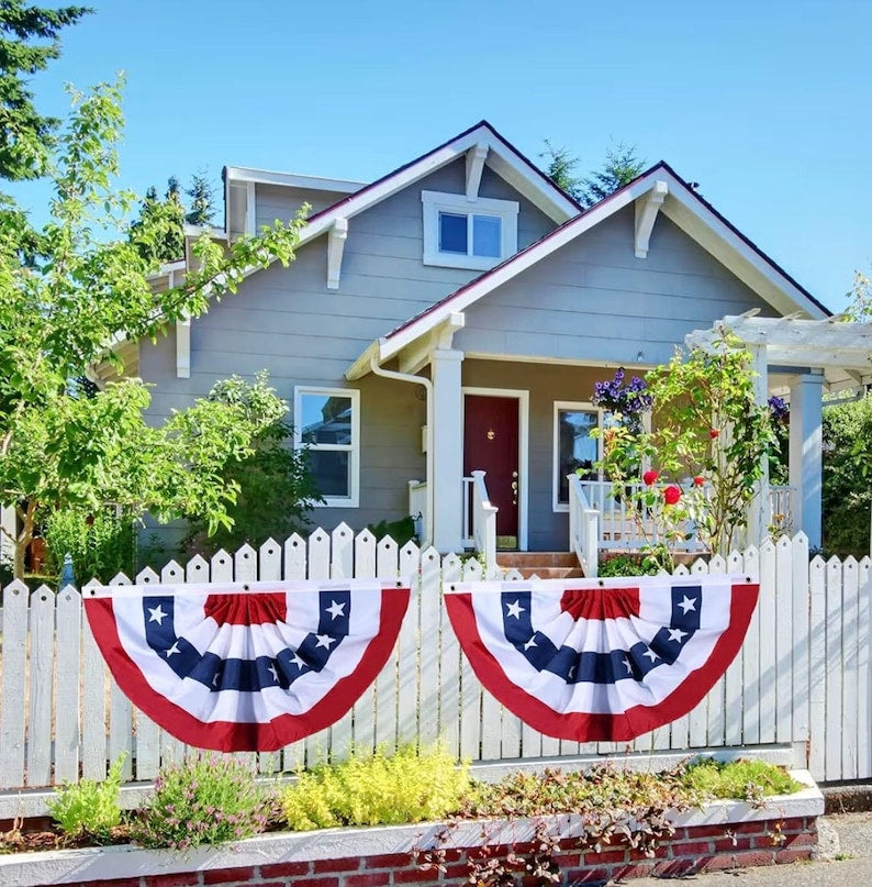 American Flag Bunting Patriotic Pleated Fan Flag USA Flags with Brass Grommets and Zip Ties for 4th of July Memorial Day Decoration Outdoor