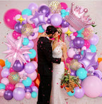 Princess Balloon Arch Kit, Hot Pink Purple Teal Balloon Garland with Crown Star Foil Balloons ,Girl Birthday Baby Shower Party Decorations