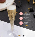 100 Pack Clear Plastic Champagne Flutes, 4.5 oz Disposable Toasting Glasses, Elegant Party Cups for Wedding, New Year, Bridal Shower