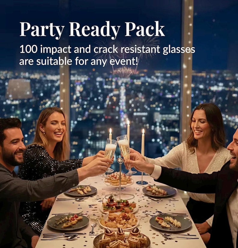 100 Pack Clear Plastic Champagne Flutes, 4.5 oz Disposable Toasting Glasses, Elegant Party Cups for Wedding, New Year, Bridal Shower