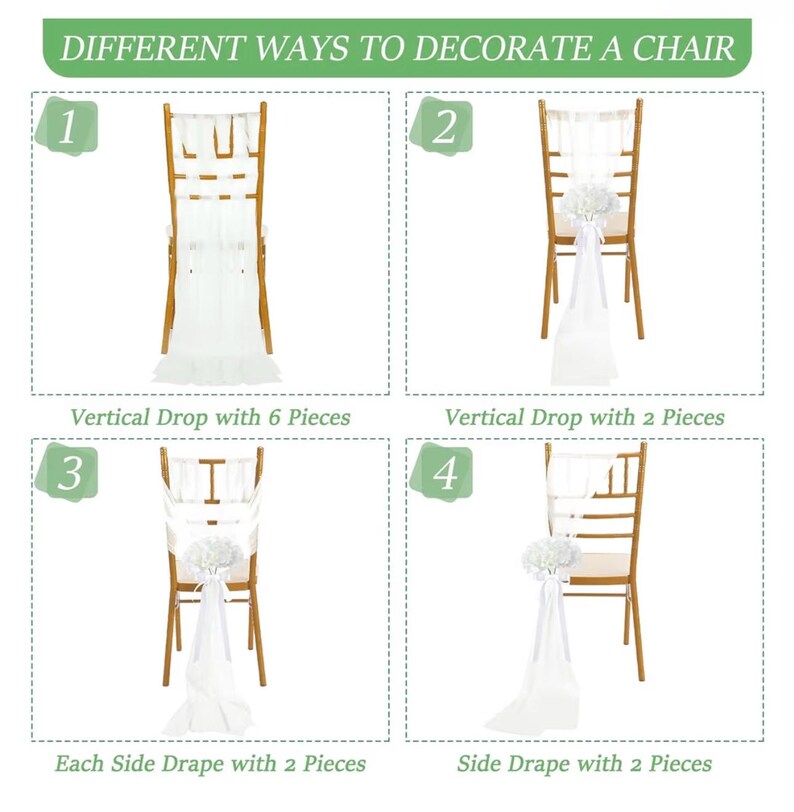 24 Set Wedding Aisle Chair Decorations for Wedding Ceremony Pew Decor Chiffon Chair Sashes with Ribbon Bows and Artificial Floral for Church