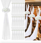 24 Set Wedding Aisle Chair Decorations for Wedding Ceremony Pew Decor Chiffon Chair Sashes with Ribbon Bows and Artificial Floral for Church