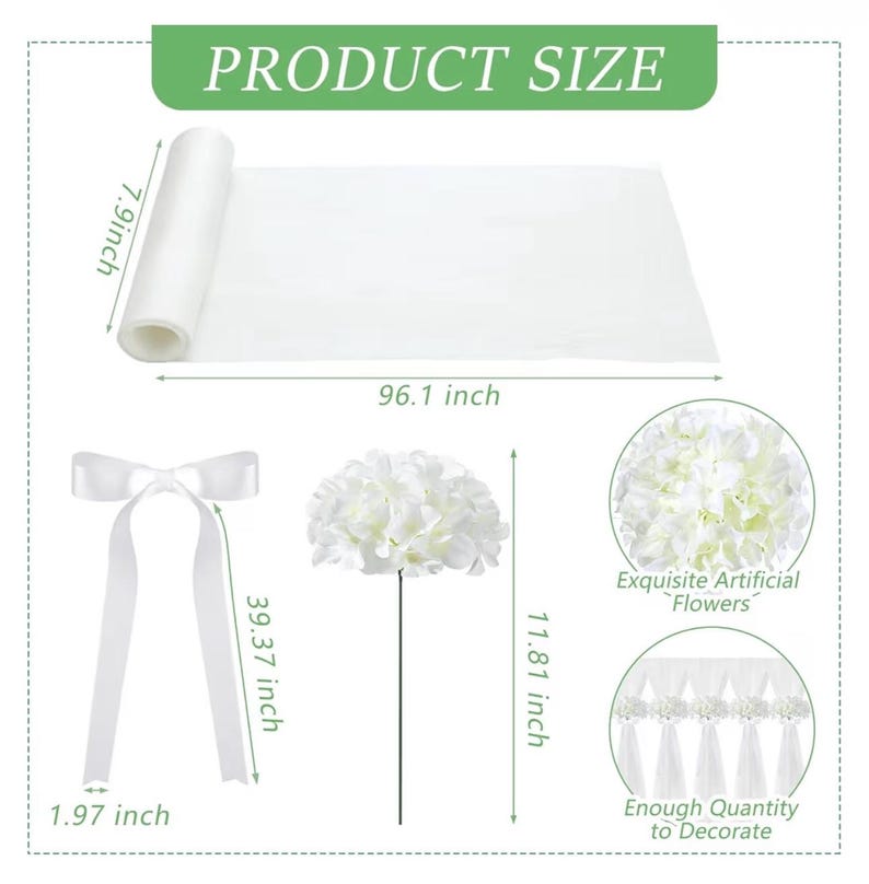 24 Set Wedding Aisle Chair Decorations for Wedding Ceremony Pew Decor Chiffon Chair Sashes with Ribbon Bows and Artificial Floral for Church
