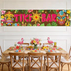 Hawaiian Tiki Party Decorations, Luau Tiki Banner Lighted Tiki Bar Sign for Summer Hawaii Aloha Moana Luau Party Decorations, Hanging Banner