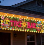 Hawaiian Tiki Party Decorations, Luau Tiki Banner Lighted Tiki Bar Sign for Summer Hawaii Aloha Moana Luau Party Decorations, Hanging Banner