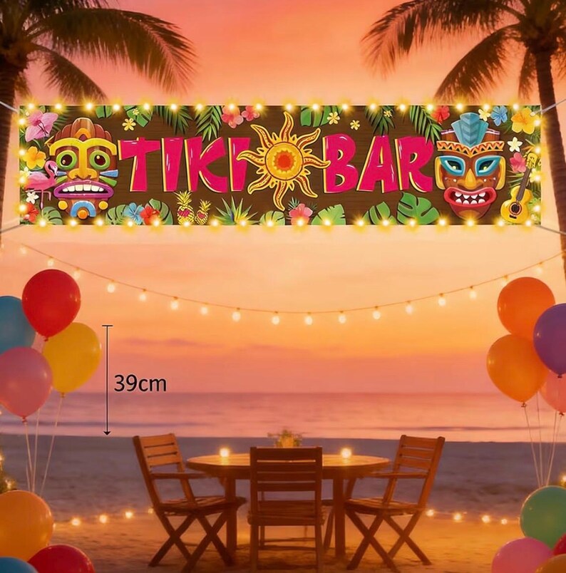 Hawaiian Tiki Party Decorations, Luau Tiki Banner Lighted Tiki Bar Sign for Summer Hawaii Aloha Moana Luau Party Decorations, Hanging Banner