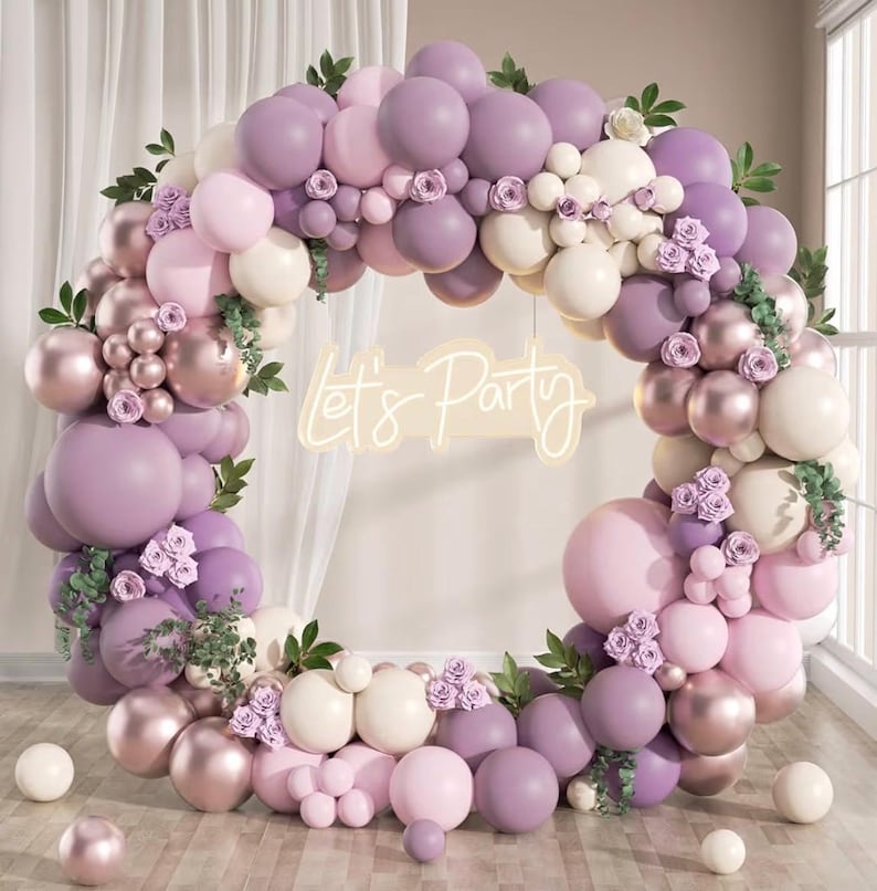 135Pcs Dusty Purple Balloon Garland Kit, Pink Sand White Rose Gold Balloon Arch, Bridal Baby Shower Birthday Decor