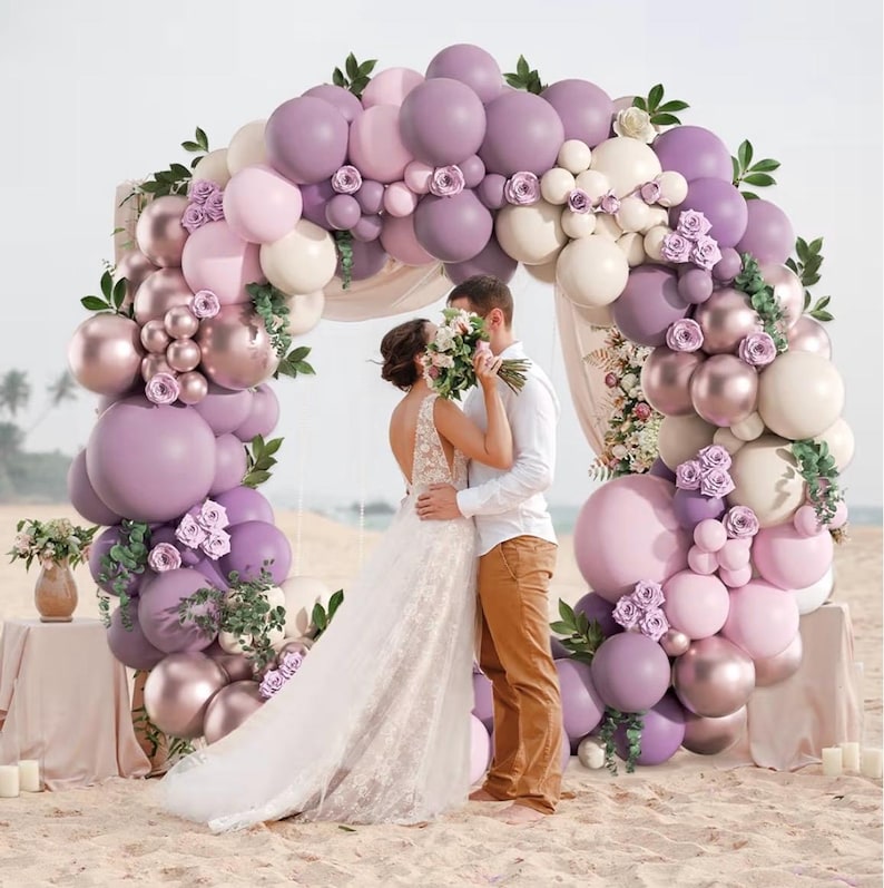 135Pcs Dusty Purple Balloon Garland Kit, Pink Sand White Rose Gold Balloon Arch, Bridal Baby Shower Birthday Decor