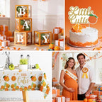 279 PCS A Little Cutie Is On The Way Decorations, All-in-One Orange Baby Shower Party Pack With Balloon, Backdrop, Plates and Napkins